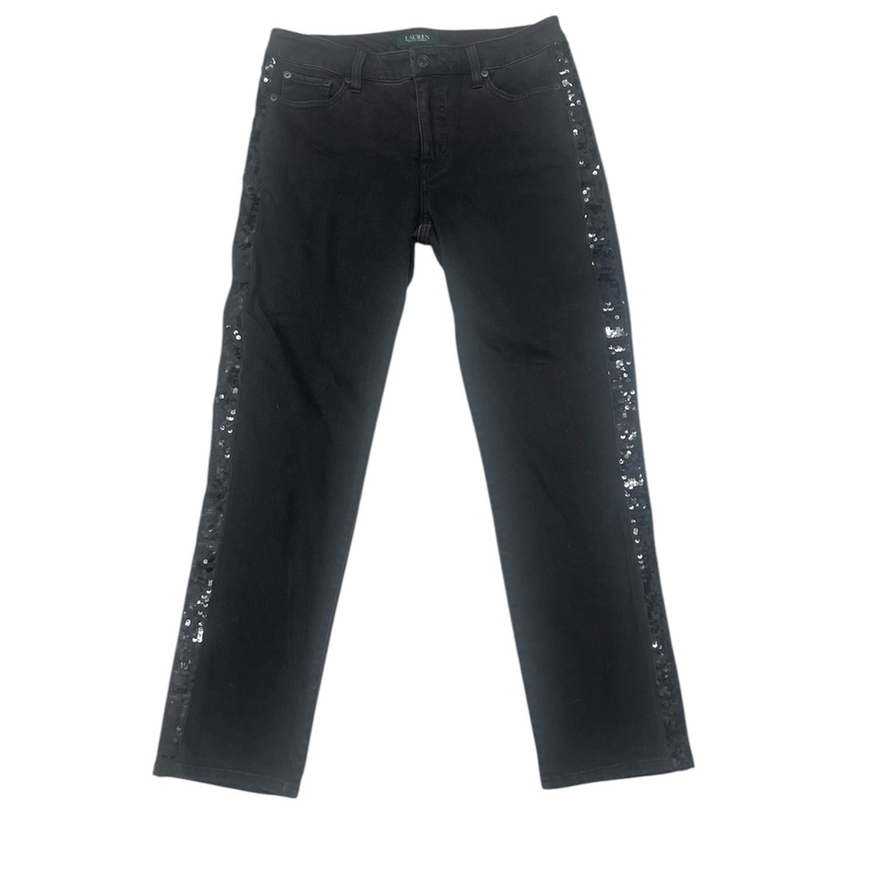Lauren Ralph Lauren Women's Black Sequin Panel
Straight Ankle Jeans Size 4